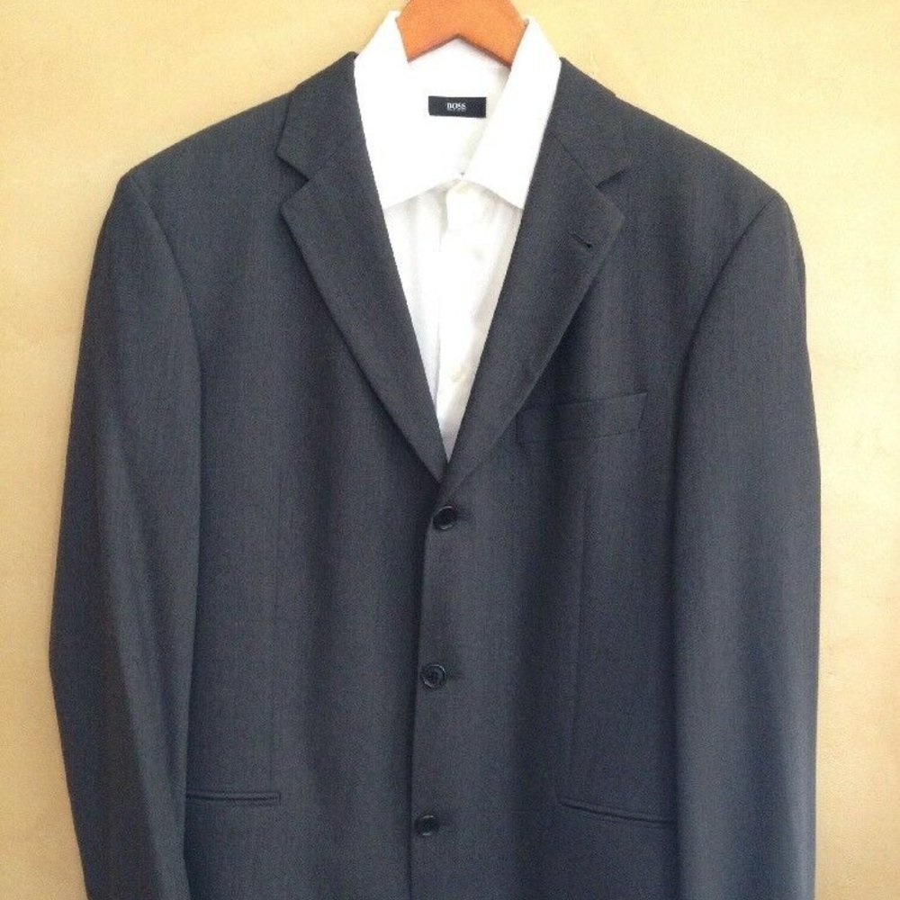HUGO BOSS Gray Wool Suit 42L ~ 35 X 32.5 Pants